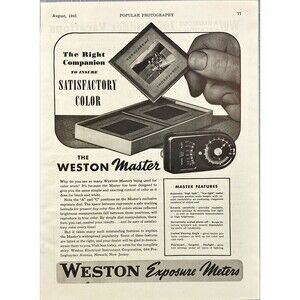Weston Exposure Meters The Companion to Insure Satisfactory Color" Print Ad 1941